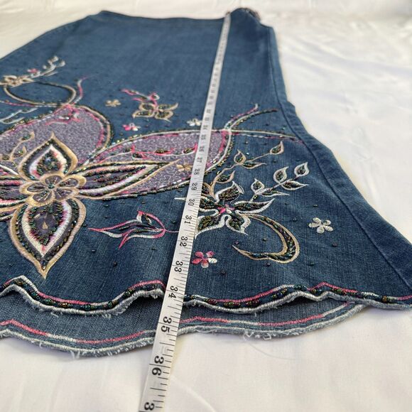 Vintage Y2k Charlotte Jeans Embroidered Beaded Denim Maxi Skirt Size 5/6 - Picture 5 of 5